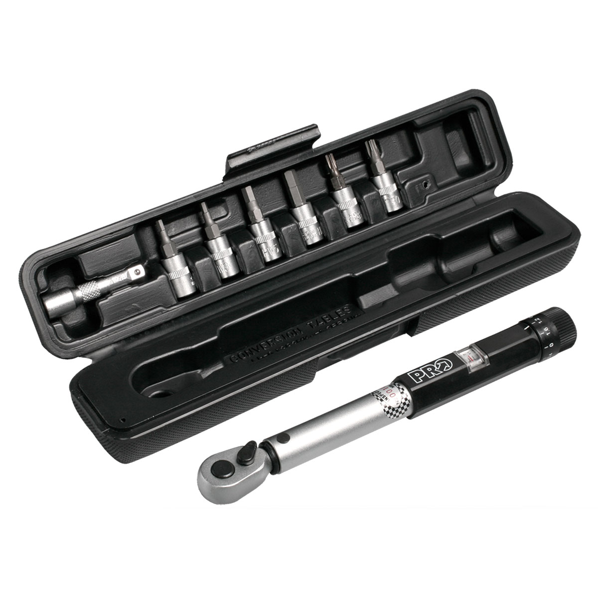 PRO TORQUE WRENCH ADJUSTABLE 3-15NM WITH SOCKETS AND EXTENSION